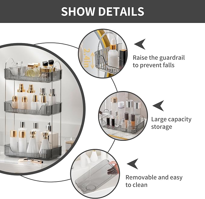 YCIA&DONE Bathroom Organizer Countertop, Makeup Storage, Skincare Cosmetic Tray - Image 3