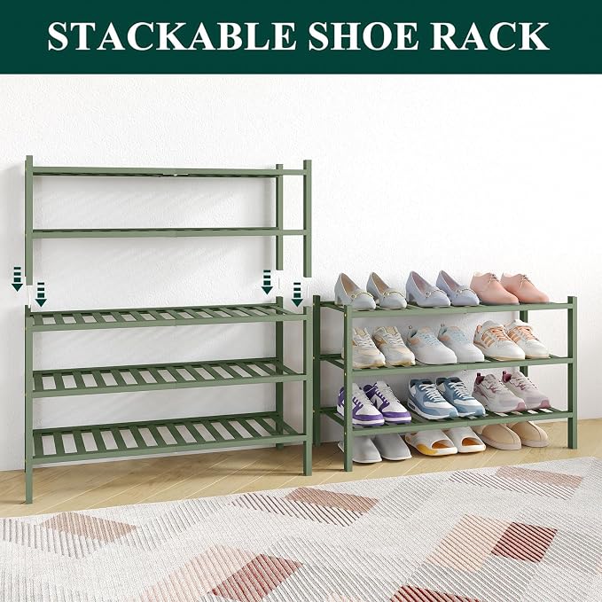 Smiry Bamboo Shoe Rack for Closet, 3 Tier Wooden Stackable Shoe Organizer - Image 7