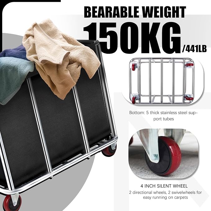 Commercial Laundry Cart with Wheels, 11.35 Bushel Large Laundry Tumbler with - Image 3