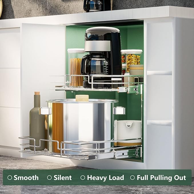 LOVMOR 2 Tier Individual Pull Out Cabinet Organizer 15½" W x 21½" D, Slide Out - Image 2