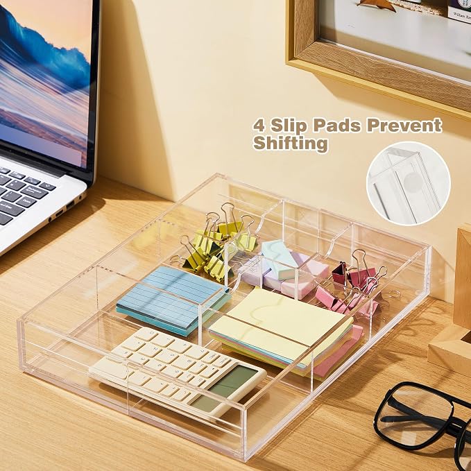 2 Pcs Acrylic Desk Drawer Organizer Maximum 12 x 18 x 2.1 Inch Expandable - Image 6