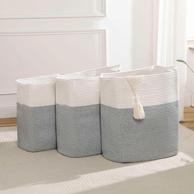 Tall Laundry Basket With Handles, Woven Cotton Rope Big Laundry Hamper Sorters - Image 3