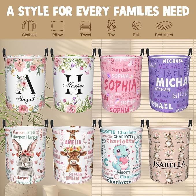 Custom Name Laundry Hamper, Personalized Elephant Laundry Basket - Image 6