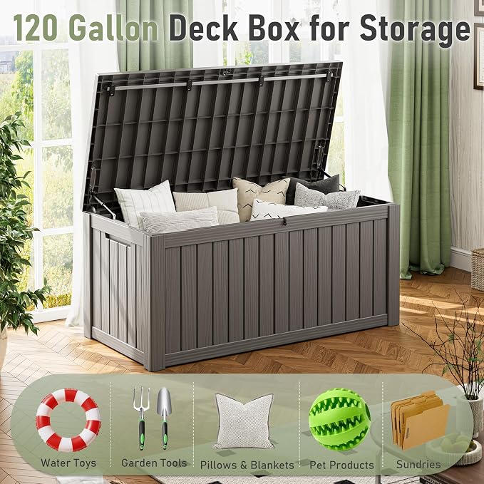Deck Box, 120 Gallon Outdoor Storage Box Lockable Patio Waterproof - Image 4