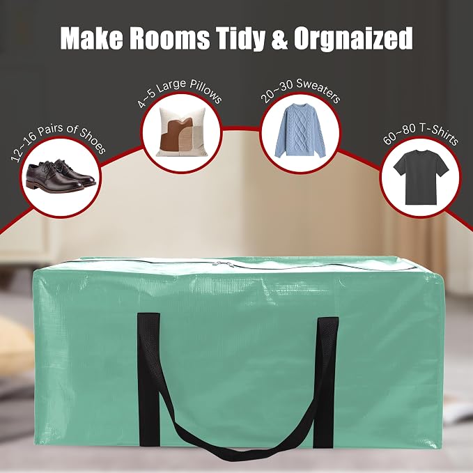 Extra Large Moving Bags with Zippers & Carrying Handles, Heavy-Duty Storage Tote - Image 5