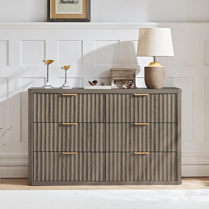 LEYAOYAO Fluted 6 Drawers Dresser Set of 2, Curved Profile Design, Dresser TV - Image 5