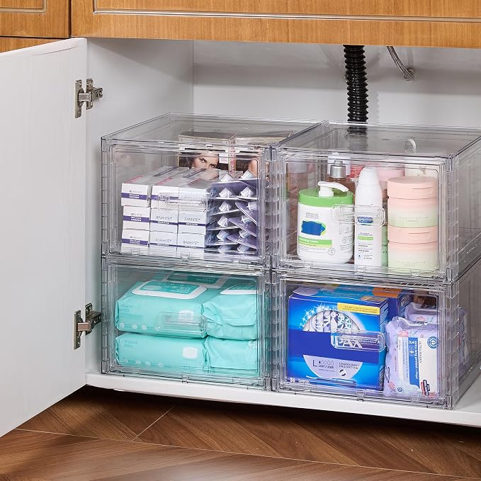 Vtopmart 2 Pack 15QT Clear Stackable Storage Drawers, Easily Assemble Closet - Image 6