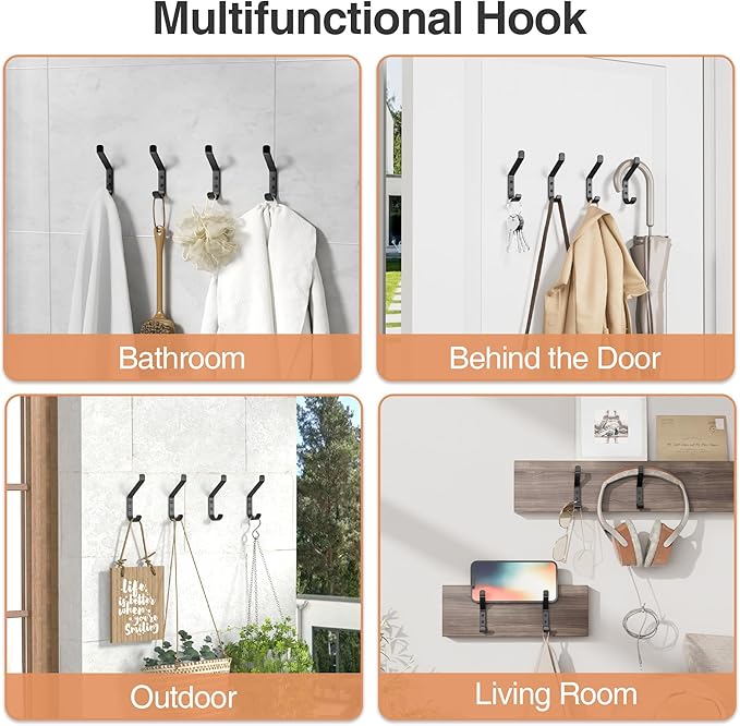 Coat Hooks Wall Mount for Hanging: 20LB Sturdy Hanger for Backpack, for Closet - Image 6
