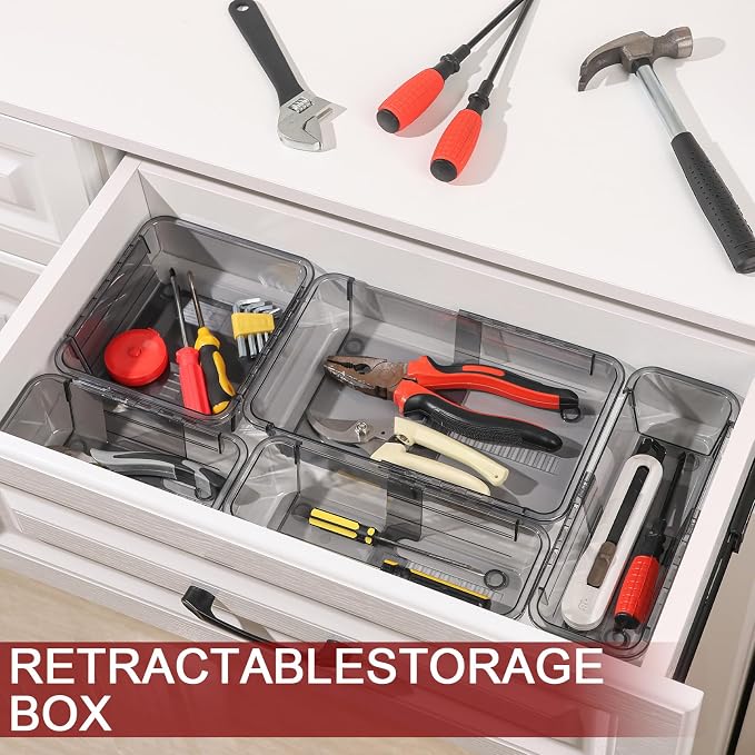 15 Pcs Extendable Clear Drawer Organizer, All Adjustable Vanity Storage Box - Image 4