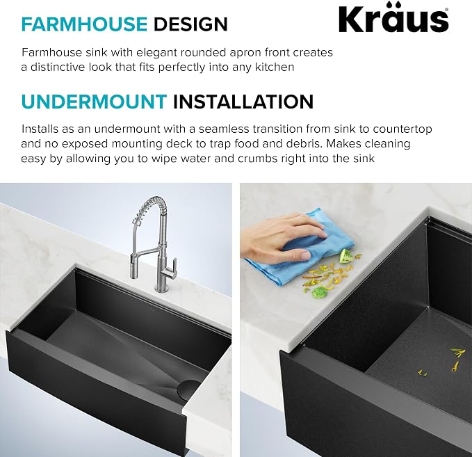 KRAUS Kore Workstation 33-inch Farmhouse Apron Front 16 Gauge Black Stainless - Image 8