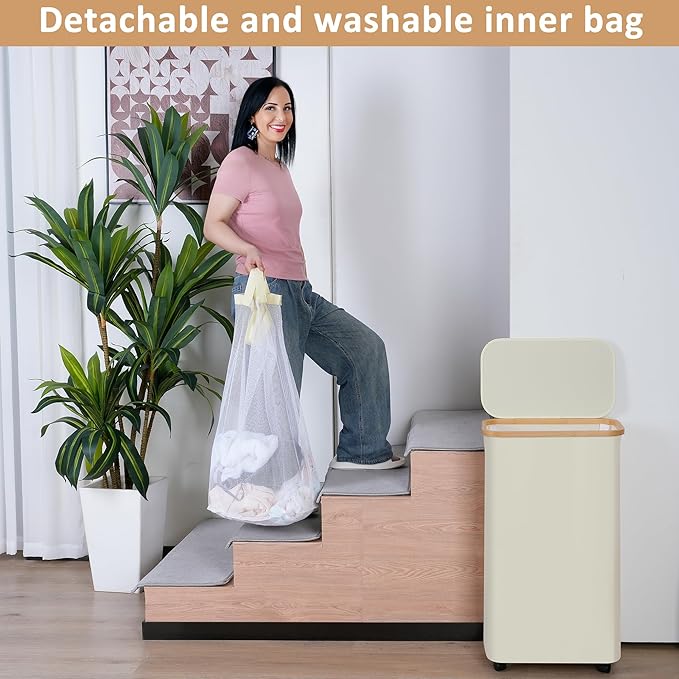 75L Laundry Basket with Wheels, Clothes Hamper - Image 5