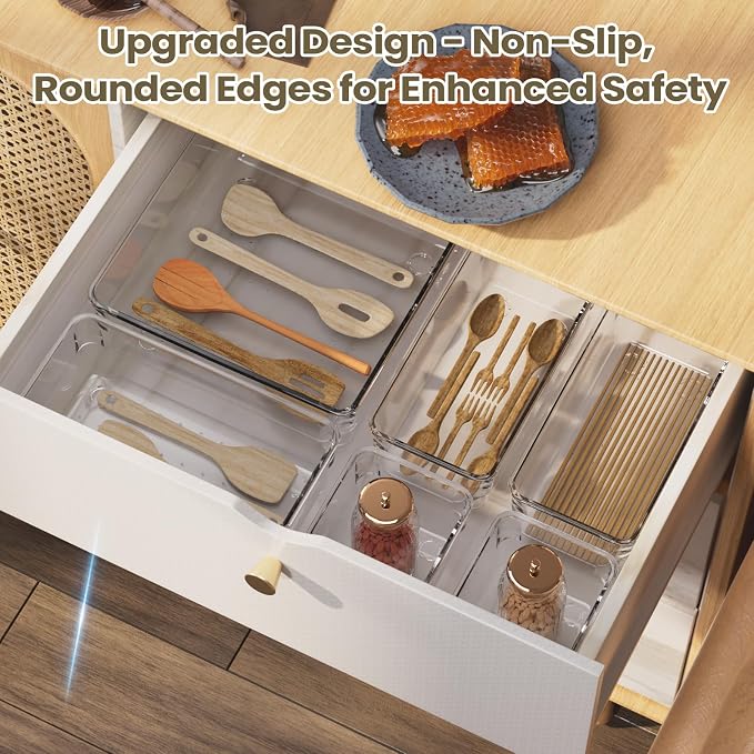 21 PCS Clear Plastic Drawer Organizer Set, 5 Sizes Acrylic Drawer Storage Trays - Image 7