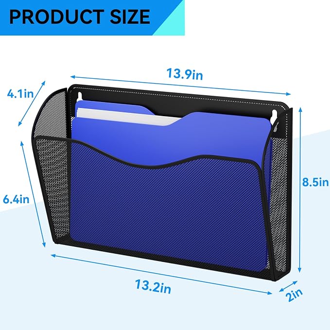 6 Single Pocket Wall File Holder, Mesh Hanging File Folder Paper Organizer - Image 3
