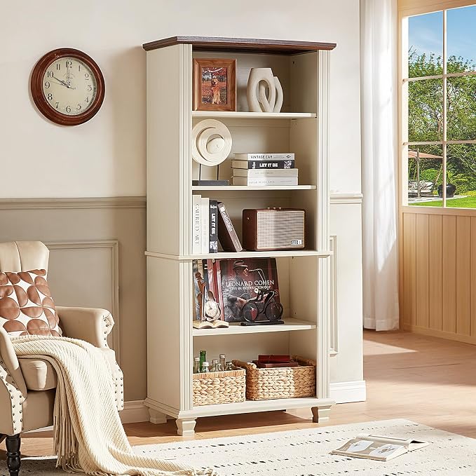 70" Tall White Bookshelf, 5 Tier Wood Book Shelf - Image 2