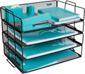 Stackable Paper Tray Desk Organizer, 4-Tier Metal Mesh Letter Organizers by DasherProducts