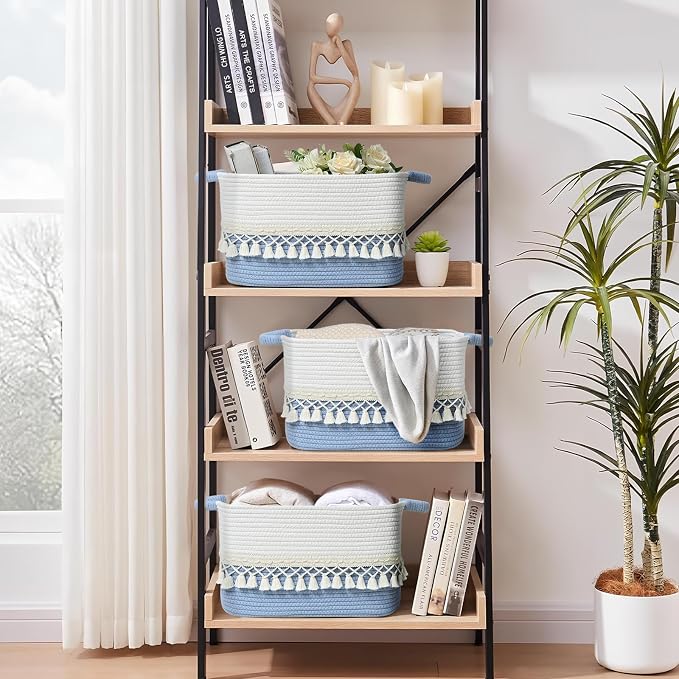 3 Pack Storage Basket for Shelves, Boho Cotton Rope Storage Bins - Image 7