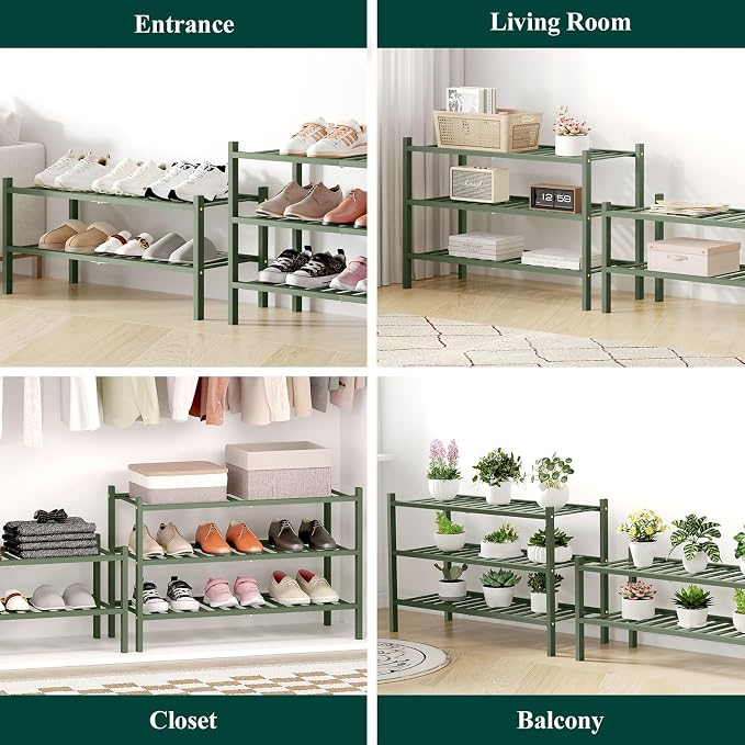 Smiry Bamboo Shoe Rack for Closet, 5 Tier Wooden Stackable Shoe Organizer - Image 5