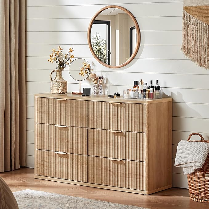 LEYAOYAO Fluted 6 Drawers Dresser Set of 2, Curved Profile Design, Dresser TV - Image 4