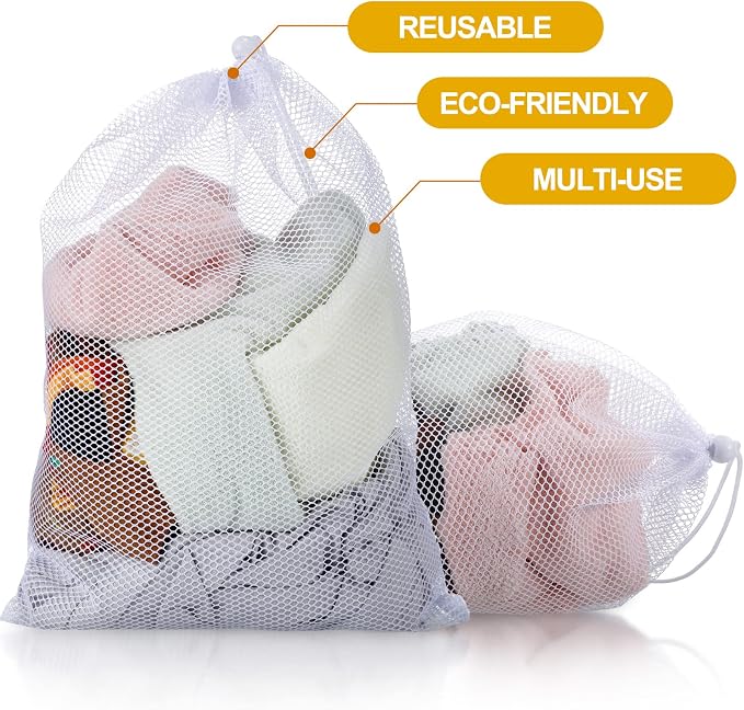 TecUnite 10 Pcs Mesh Bags Drawstring Laundry Bags Large Nylon Mesh Gift - Image 6