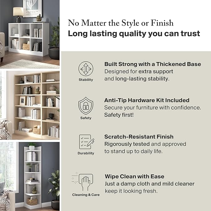 Bush Furniture Universal Small 2 Shelf Bookcase in Platinum Gray, Low Storage - Image 5