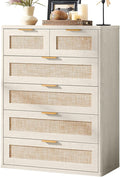 LEYAOYAO White Dresser for Bedroom, Modern 6 Drawers Boho Rattan Dressers by LEYAOYAO-Findtheshiningpointofyourideallife%EF%BC%81