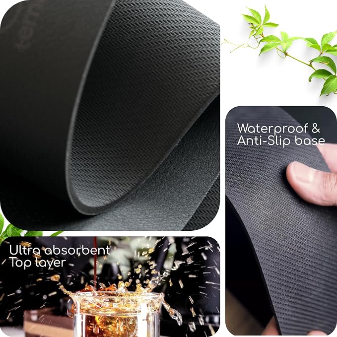 Ternal Coffee Bar & Dish Drying Mat | Rubber-Backed, Anti-Slip Absorbent Mat - Image 8