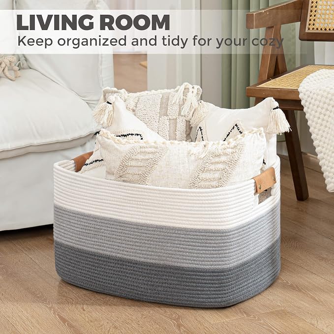 danpinera Rectangle Blanket Storage Basket, 50L Large Decorative Basket Living - Image 4