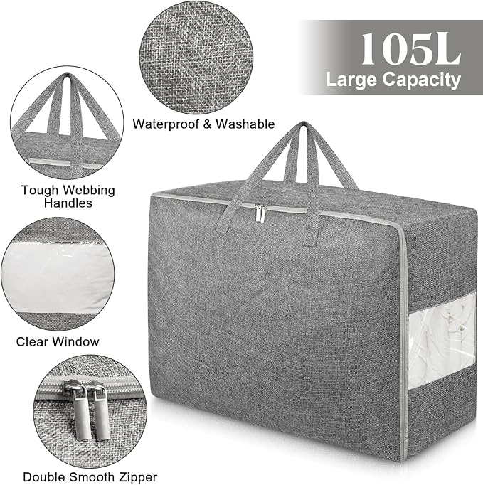 4Pack 105L Extra Large Storage Bags, Folding Comforter Blanket Storage Bags - Image 3