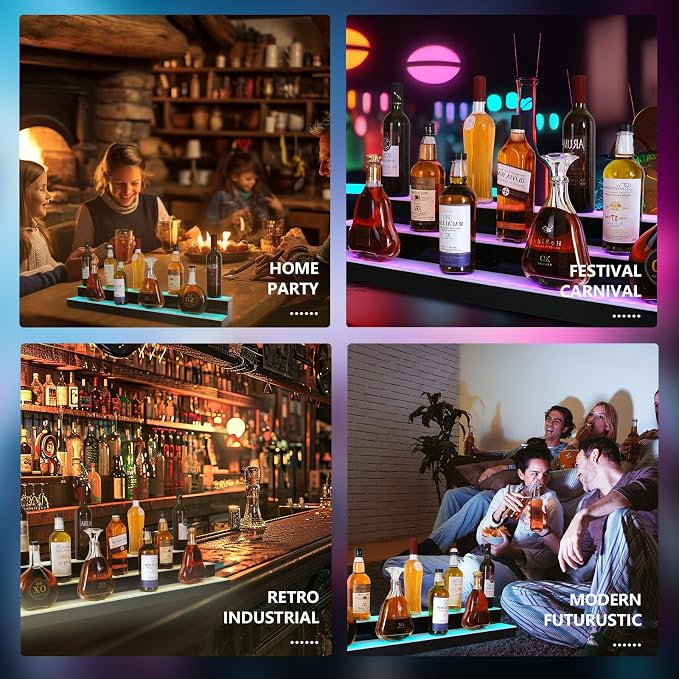 Led Lighted Liquor Bottle Display Shelf, 40 Inch 3 Tier Whiskey Rack, Support - Image 6