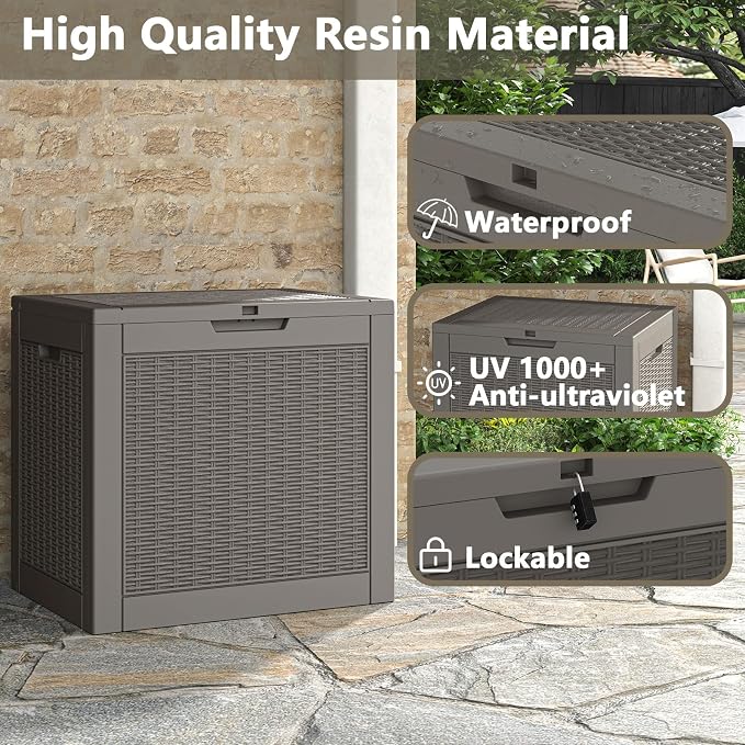 31 Gallon Deck Box, Resin Outdoor Storage Box, Waterproof and UV Resistant Deck - Image 6