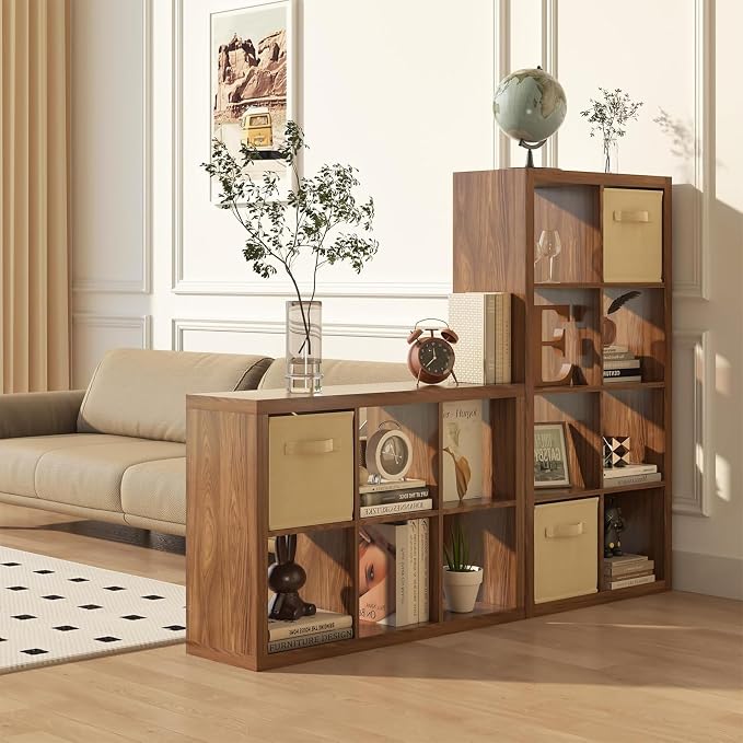 furtble Bookshelf with Storage Bins, 12-Cube Storage Organizer, Modern Wood - Image 4