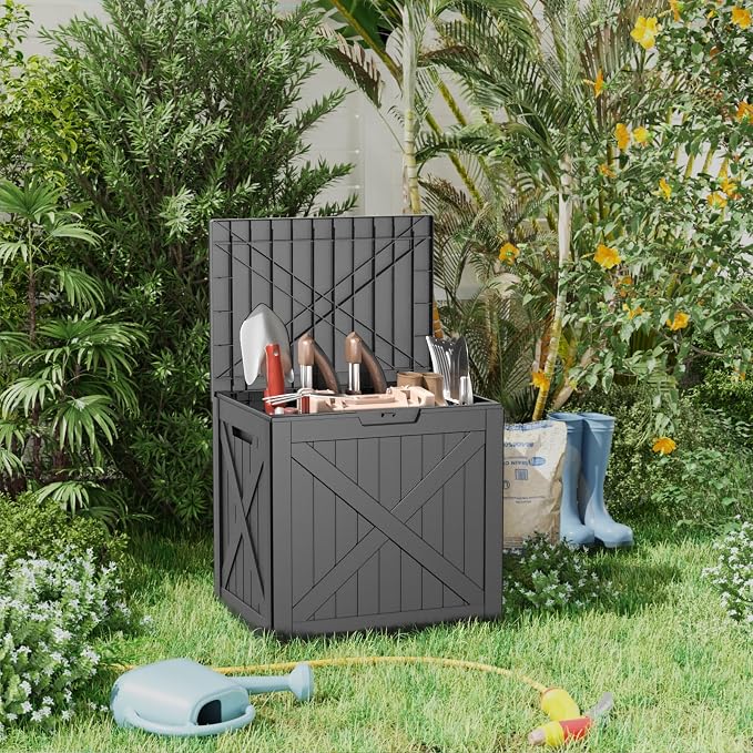 32 Gallon Resin Deck Box, Lockable Outdoor Storage Box - Image 4