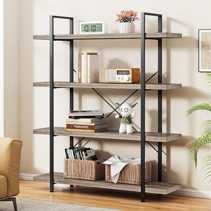 Bookshelf Set of 2, Heavy Duty 4-Tier Industrial Bookcase, 120lbs Shelf Capacity - Image 8