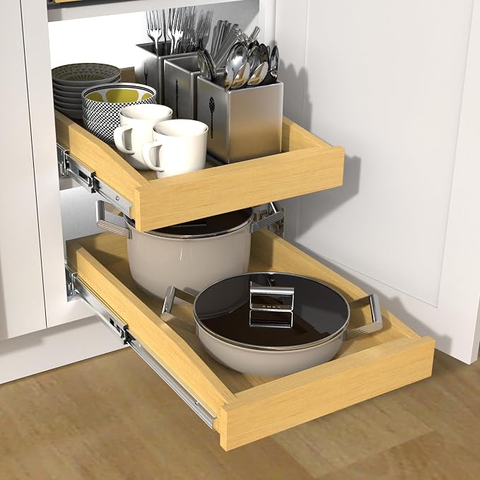 Wooden Pull out Cabinet Organizer 14" W x 21" D x 3.35" H, Heavy Duty Slide Out - Image 6