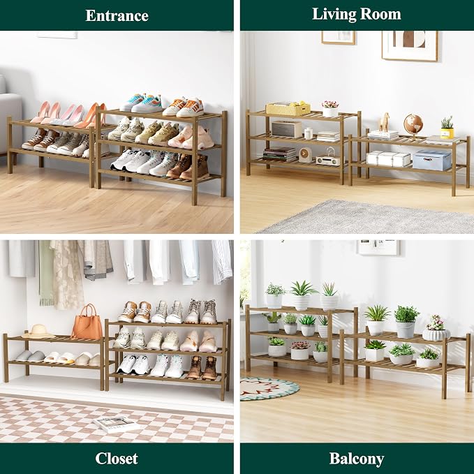Smiry Bamboo Shoe Rack for Closet, 5 Tier Wooden Stackable Shoe Organizer - Image 7