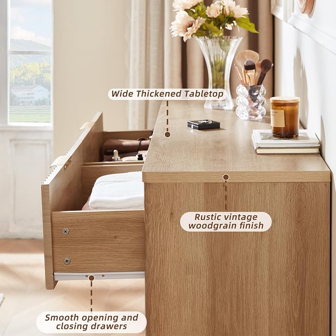 LEYAOYAO Fluted 6 Drawers Dresser, Curved Profile Design, Dresser TV Stand - Image 8