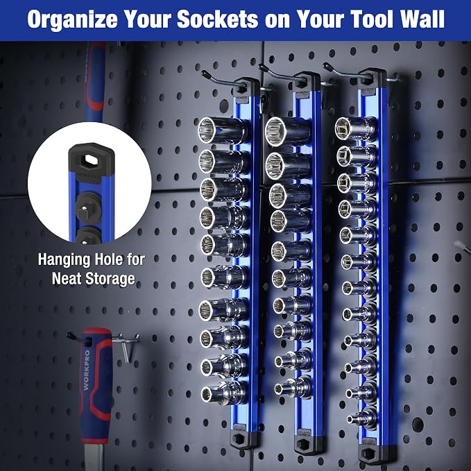 WORKPRO Magnetic Socket Organizer, 3/8-Inch Drive Aluminum Alloy Socket Rail - Image 7