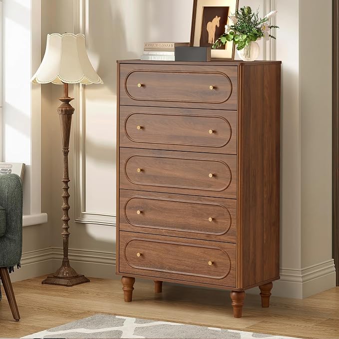Fluted 5 Drawer Dresser for Bedroom Set of 2, Modern Mid Century Chest of - Image 8