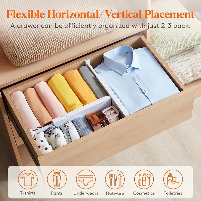 Lifewit 8 Pack Drawer Dividers 4" High, 11-17" Adjustable Dresser Drawer - Image 6