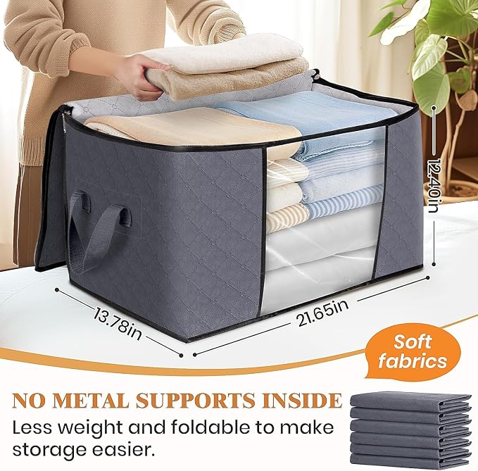 Large Clothes Storage Bags 6 Pack, Foldable Closet Organizers - Image 4