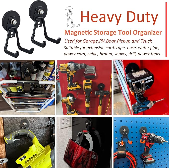 ULIBERMAGNET Heavy Duty Magnetic Garage Hooks, 3 Pack Strong Large Magnet Hooks - Image 6