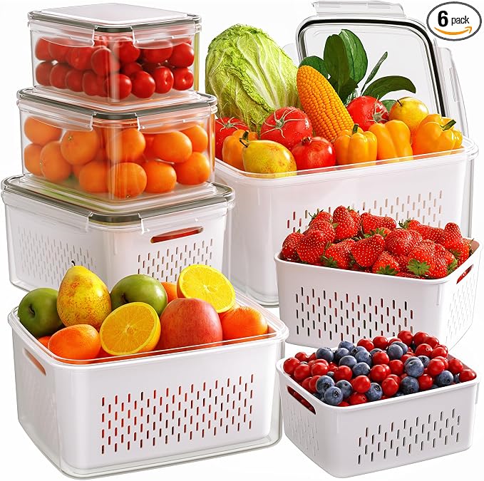 6 PCS Fruit Storage Containers for Fridge by HelpYouSaveMoreSpace