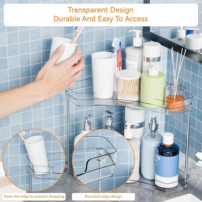 Yieac Clear Bathroom Counter Corner Shelf - Image 4