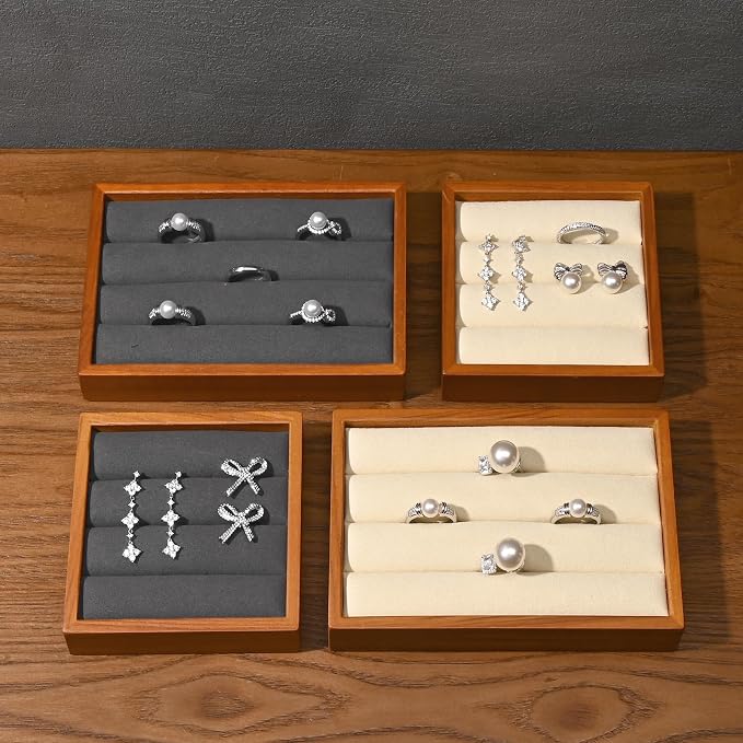 Solid Wood 3-Slots Jewelry Ring Display Tray Showcase Small Jewelry Display - Image 2