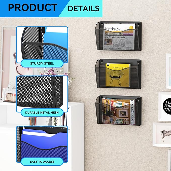 6 Single Pocket Wall File Holder, Mesh Hanging File Folder Paper Organizer - Image 4