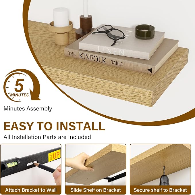 40 Inch Floating Shelves Set of 2, 8 Inch Deep Wall Shelf, Rustic Wood Storage - Image 7