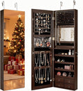 LDAILY 47” LED Jewelry Armoire, Door/Wall Mounted Mirror w/Storage, 4 Shelves by LDAILY