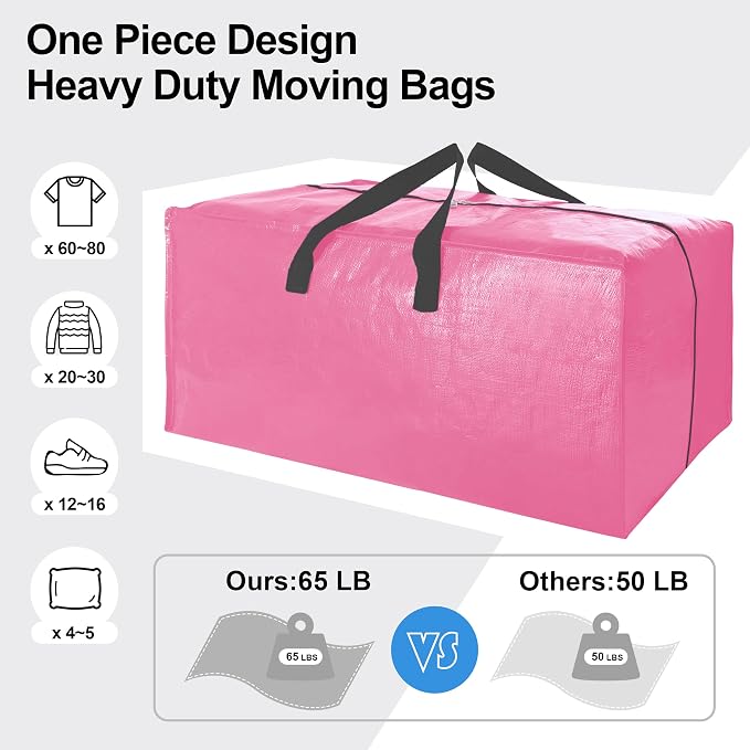 6 Pack Heavy Duty Large Moving Bags W/Backpack Straps - Image 5