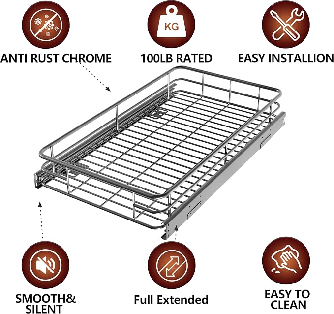 Sliding Cabinet Organizer Pull Out Shelves, Heavy-Duty Slide Out Shelf - Image 6