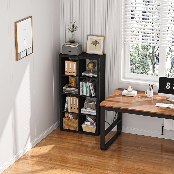 Bookshelf with Storage Bin, 6-Cube Storage Organizer, Modern Wood Open Bookcase - Image 7